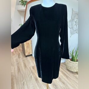 Vintage 80s 90s All Week Long High Neck Long Sleeve Velvet Silk Blend Dress